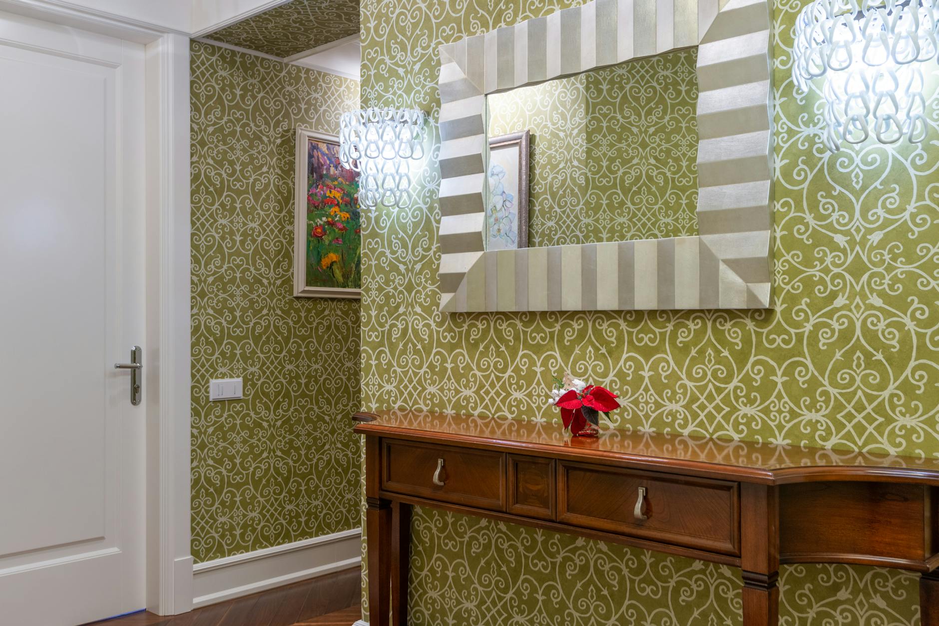 Gambar wallpaper dinding ruang tamu minimalis modern dengan desain sederhana dan warna netral yang memberikan kesan elegan dan nyaman.